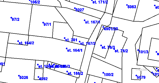 Parcela st. 167/2 v KÚ Újezd u Valašských Klobouk, Katastrální mapa