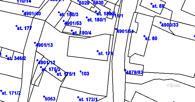 Parcela st. 174 v KÚ Újezd u Valašských Klobouk, Katastrální mapa