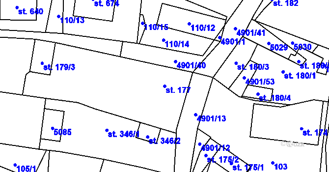 Parcela st. 177 v KÚ Újezd u Valašských Klobouk, Katastrální mapa
