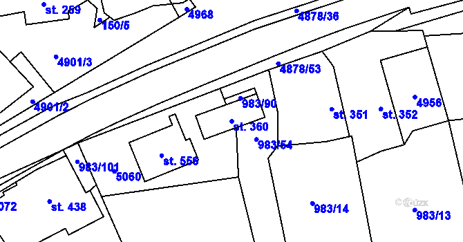 Parcela st. 360 v KÚ Újezd u Valašských Klobouk, Katastrální mapa