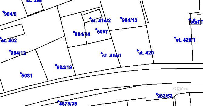 Parcela st. 414/1 v KÚ Újezd u Valašských Klobouk, Katastrální mapa