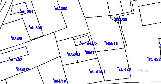 Parcela st. 414/2 v KÚ Újezd u Valašských Klobouk, Katastrální mapa