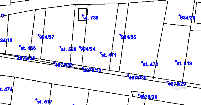 Parcela st. 471 v KÚ Újezd u Valašských Klobouk, Katastrální mapa