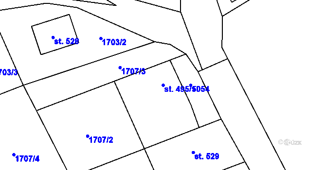 Parcela st. 495/1 v KÚ Újezd u Valašských Klobouk, Katastrální mapa