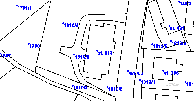 Parcela st. 513 v KÚ Újezd u Valašských Klobouk, Katastrální mapa