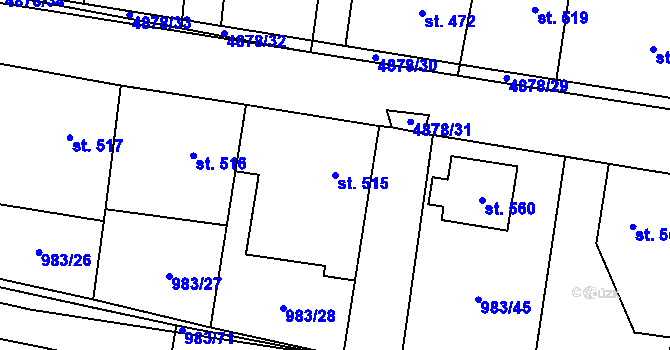 Parcela st. 515 v KÚ Újezd u Valašských Klobouk, Katastrální mapa