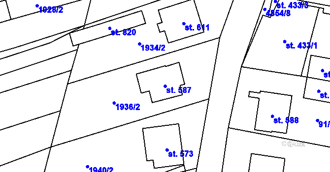Parcela st. 587 v KÚ Újezd u Valašských Klobouk, Katastrální mapa