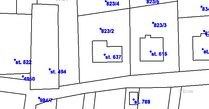Parcela st. 637 v KÚ Újezd u Valašských Klobouk, Katastrální mapa