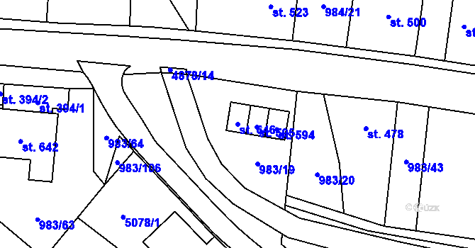 Parcela st. 646 v KÚ Újezd u Valašských Klobouk, Katastrální mapa