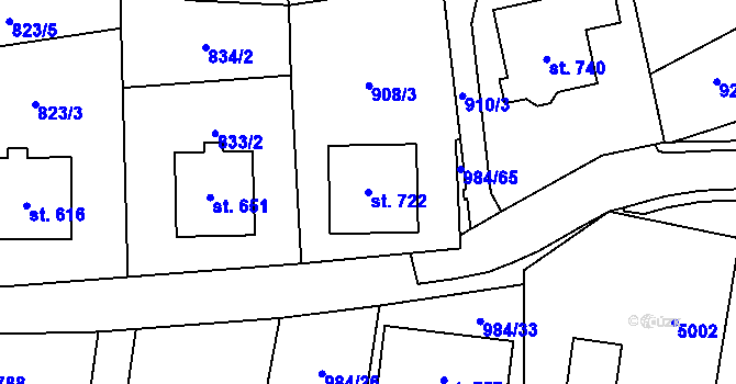 Parcela st. 722 v KÚ Újezd u Valašských Klobouk, Katastrální mapa
