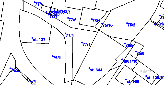 Parcela st. 77/1 v KÚ Újezd u Valašských Klobouk, Katastrální mapa