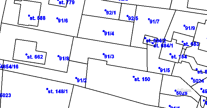 Parcela st. 91/3 v KÚ Újezd u Valašských Klobouk, Katastrální mapa