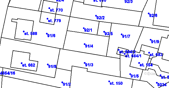 Parcela st. 91/4 v KÚ Újezd u Valašských Klobouk, Katastrální mapa