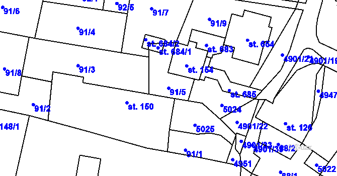Parcela st. 91/5 v KÚ Újezd u Valašských Klobouk, Katastrální mapa