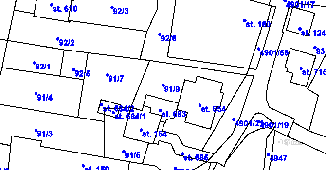 Parcela st. 91/9 v KÚ Újezd u Valašských Klobouk, Katastrální mapa