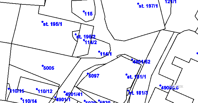 Parcela st. 114/1 v KÚ Újezd u Valašských Klobouk, Katastrální mapa