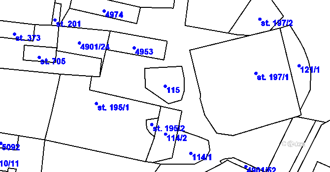 Parcela st. 115 v KÚ Újezd u Valašských Klobouk, Katastrální mapa