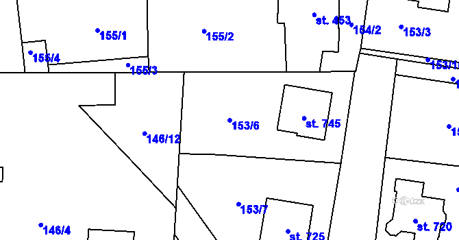 Parcela st. 153/6 v KÚ Újezd u Valašských Klobouk, Katastrální mapa