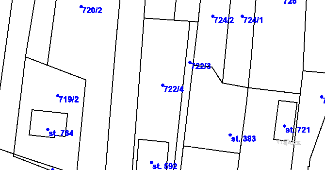 Parcela st. 722/4 v KÚ Újezd u Valašských Klobouk, Katastrální mapa
