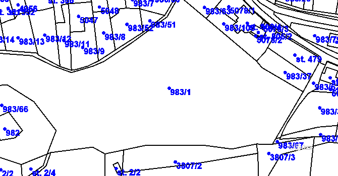 Parcela st. 983/1 v KÚ Újezd u Valašských Klobouk, Katastrální mapa