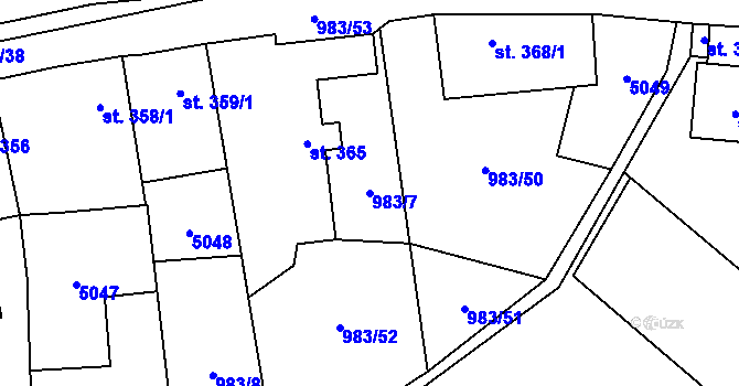 Parcela st. 983/7 v KÚ Újezd u Valašských Klobouk, Katastrální mapa