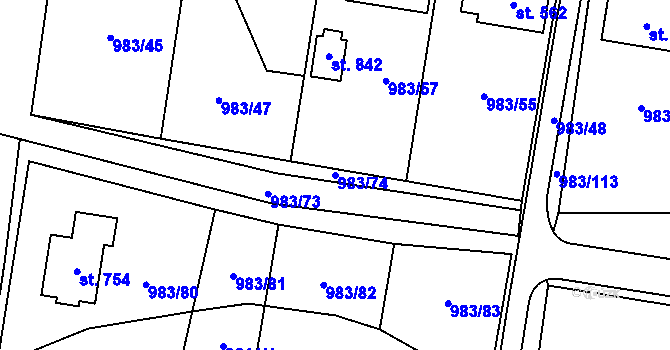 Parcela st. 983/74 v KÚ Újezd u Valašských Klobouk, Katastrální mapa