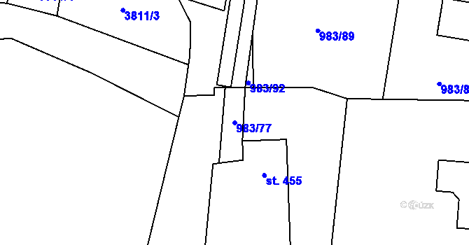 Parcela st. 983/77 v KÚ Újezd u Valašských Klobouk, Katastrální mapa