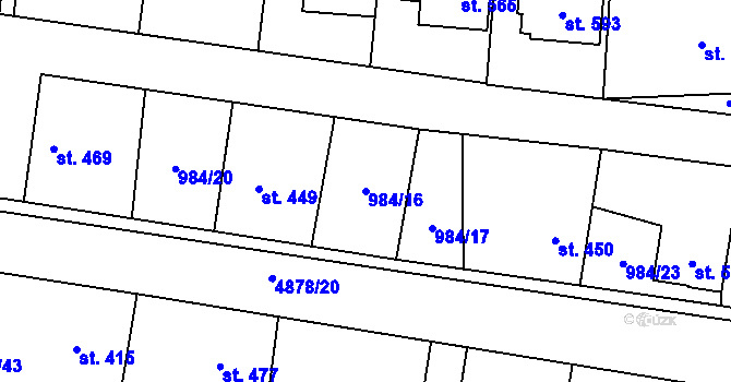 Parcela st. 984/16 v KÚ Újezd u Valašských Klobouk, Katastrální mapa