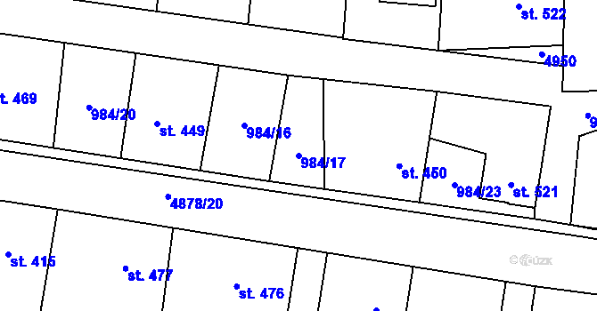 Parcela st. 984/17 v KÚ Újezd u Valašských Klobouk, Katastrální mapa