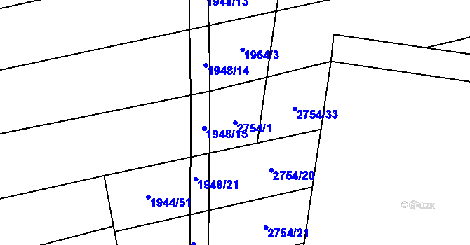 Parcela st. 2754/1 v KÚ Újezd u Valašských Klobouk, Katastrální mapa