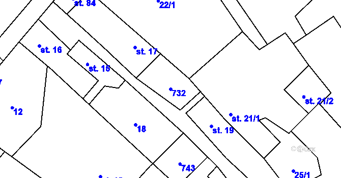 Parcela st. 732 v KÚ Újezd nad Rokytnou, Katastrální mapa