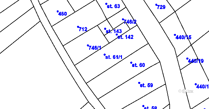 Parcela st. 61/1 v KÚ Újezd nad Rokytnou, Katastrální mapa