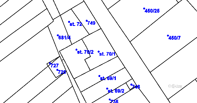 Parcela st. 70/1 v KÚ Újezd nad Rokytnou, Katastrální mapa