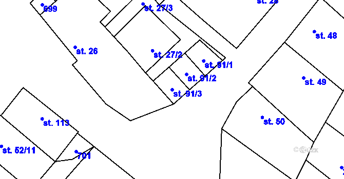 Parcela st. 91/3 v KÚ Újezd nad Rokytnou, Katastrální mapa
