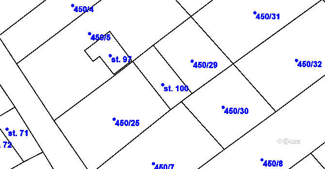 Parcela st. 100 v KÚ Újezd nad Rokytnou, Katastrální mapa