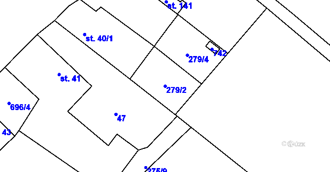 Parcela st. 279/2 v KÚ Újezd nad Rokytnou, Katastrální mapa