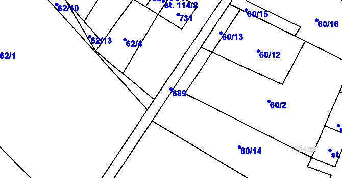 Parcela st. 689 v KÚ Újezd nad Rokytnou, Katastrální mapa