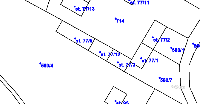 Parcela st. 77/12 v KÚ Újezd nad Rokytnou, Katastrální mapa