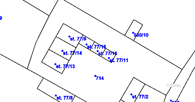 Parcela st. 77/16 v KÚ Újezd nad Rokytnou, Katastrální mapa
