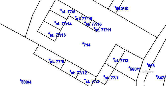 Parcela st. 714 v KÚ Újezd nad Rokytnou, Katastrální mapa