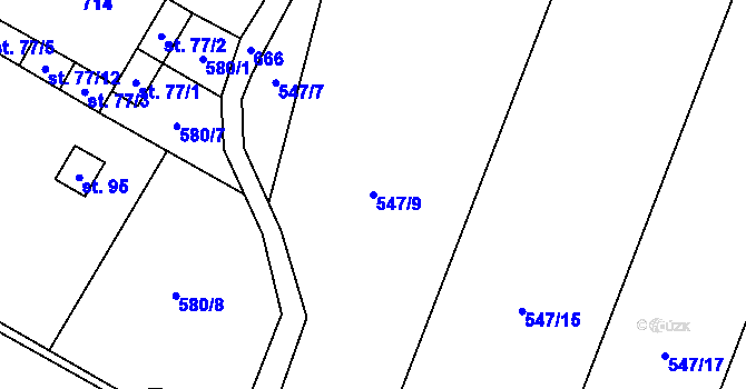 Parcela st. 547/9 v KÚ Újezd nad Rokytnou, Katastrální mapa
