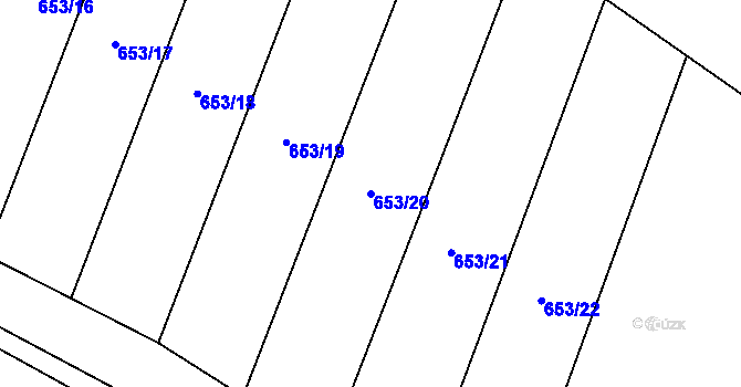 Parcela st. 653/20 v KÚ Újezd nad Rokytnou, Katastrální mapa
