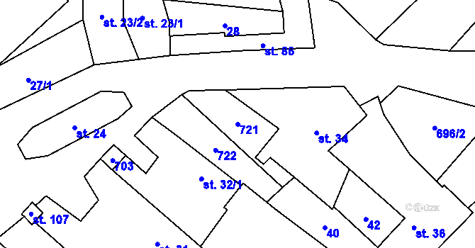 Parcela st. 721 v KÚ Újezd nad Rokytnou, Katastrální mapa