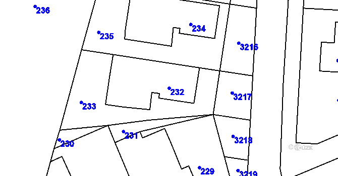 Parcela st. 232 v KÚ Újezd u Žďáru nad Sázavou, Katastrální mapa