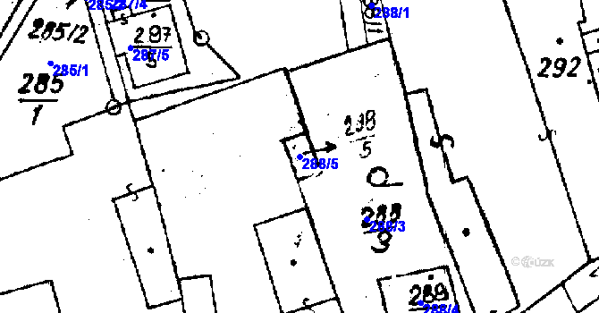 Parcela st. 288/5 v KÚ Újezd u Uničova, Katastrální mapa