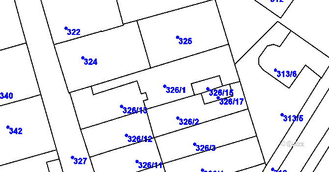 Parcela st. 326/1 v KÚ Újezd u Uničova, Katastrální mapa