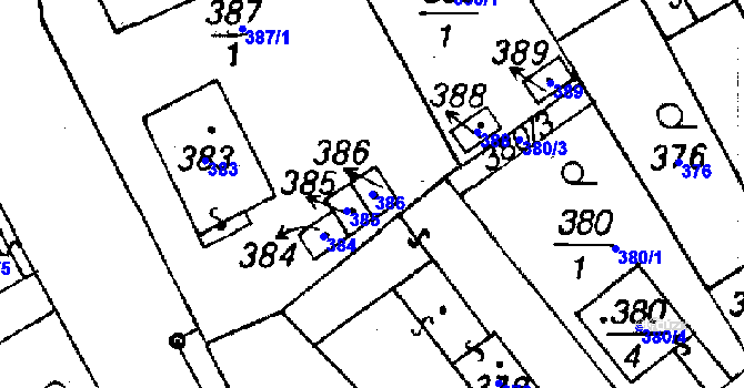 Parcela st. 386 v KÚ Újezd u Uničova, Katastrální mapa