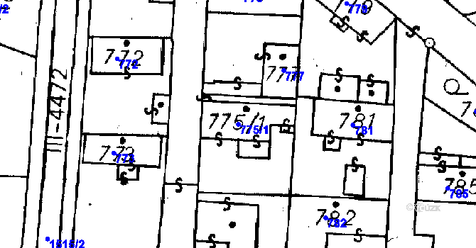 Parcela st. 775/1 v KÚ Újezd u Uničova, Katastrální mapa