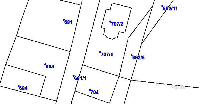 Parcela st. 707/1 v KÚ Újezd u Uničova, Katastrální mapa