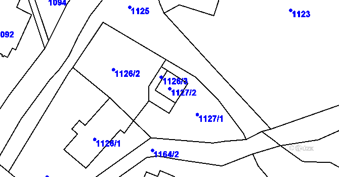 Parcela st. 1127/2 v KÚ Újezd u Uničova, Katastrální mapa